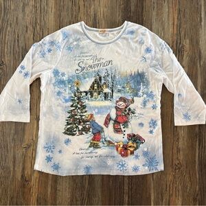 Studio Gem Q Christmas 3/4 Sleeve Shirt XL White The Snowman Holiday Embellished